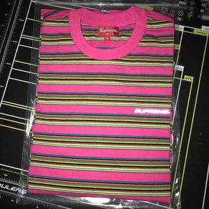 SUPREME PINK MULTI STRIPE L/S TOP MEDIUM